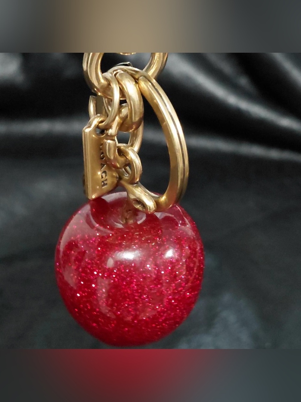 COACH Red Glitter Apple Key & Card Holder with Gold Hardware - Picture 7 of 10